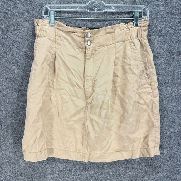 Loft Skkirt Women 8 Beige A-Line Midi Pockets Button Elastic Waist Mid Rise - Picture 1 of 7